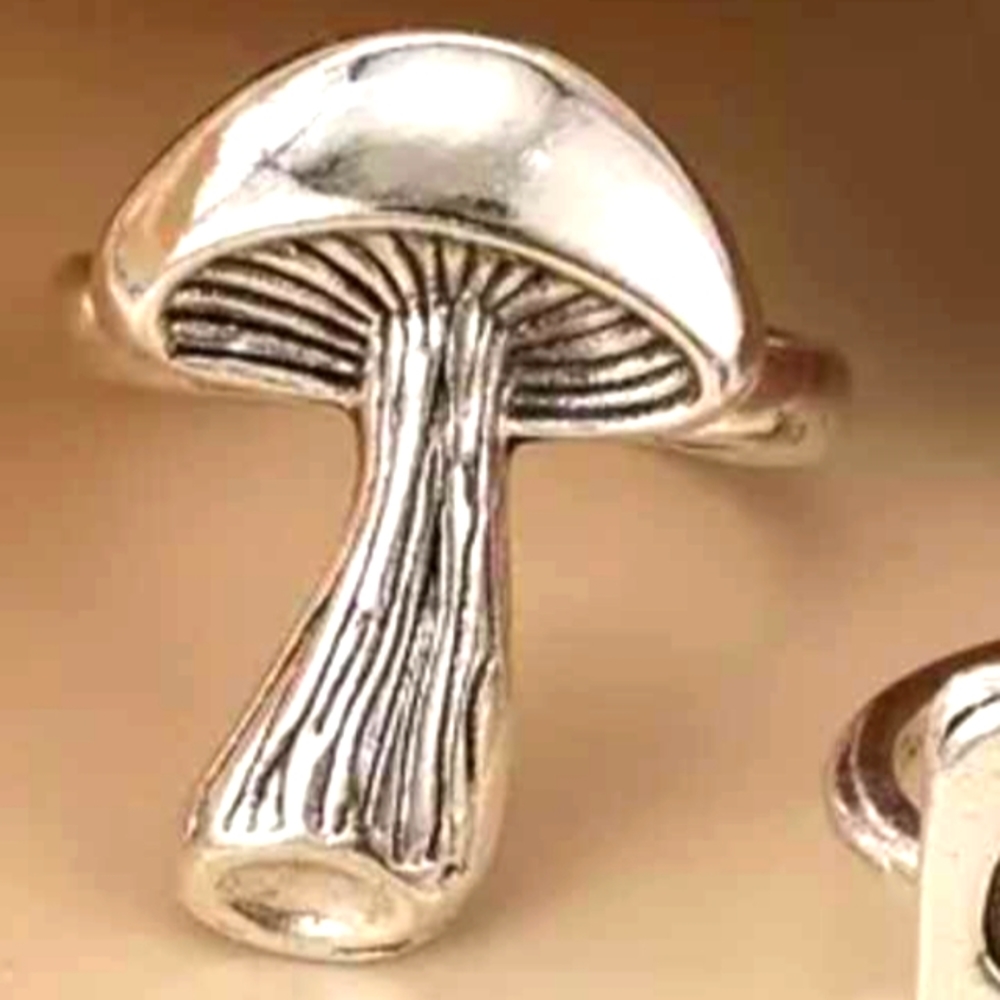5/$25 Mushroom Ring Jewelry Gift Him Her Silver Boho Nature Kitchen Witch #318